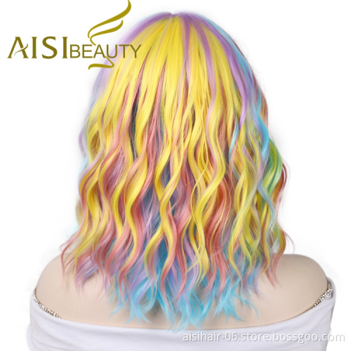 Bob Cut Top Quality Women Natural Fiber High Temperature Short Highlight Four Color Wholesale Synthetic Wigs